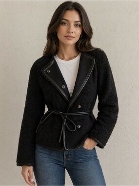 Medium Stills jacket. Wool blend with cotton lining and lamb skin belt.